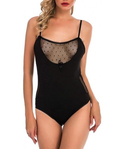 New Women Plus Size Mesh Splice Sexy Lingerie Bodysuit Jumpsuit Teddy Underwear - Black - CF18XXYYO5R $16.85 Garters & Garter...