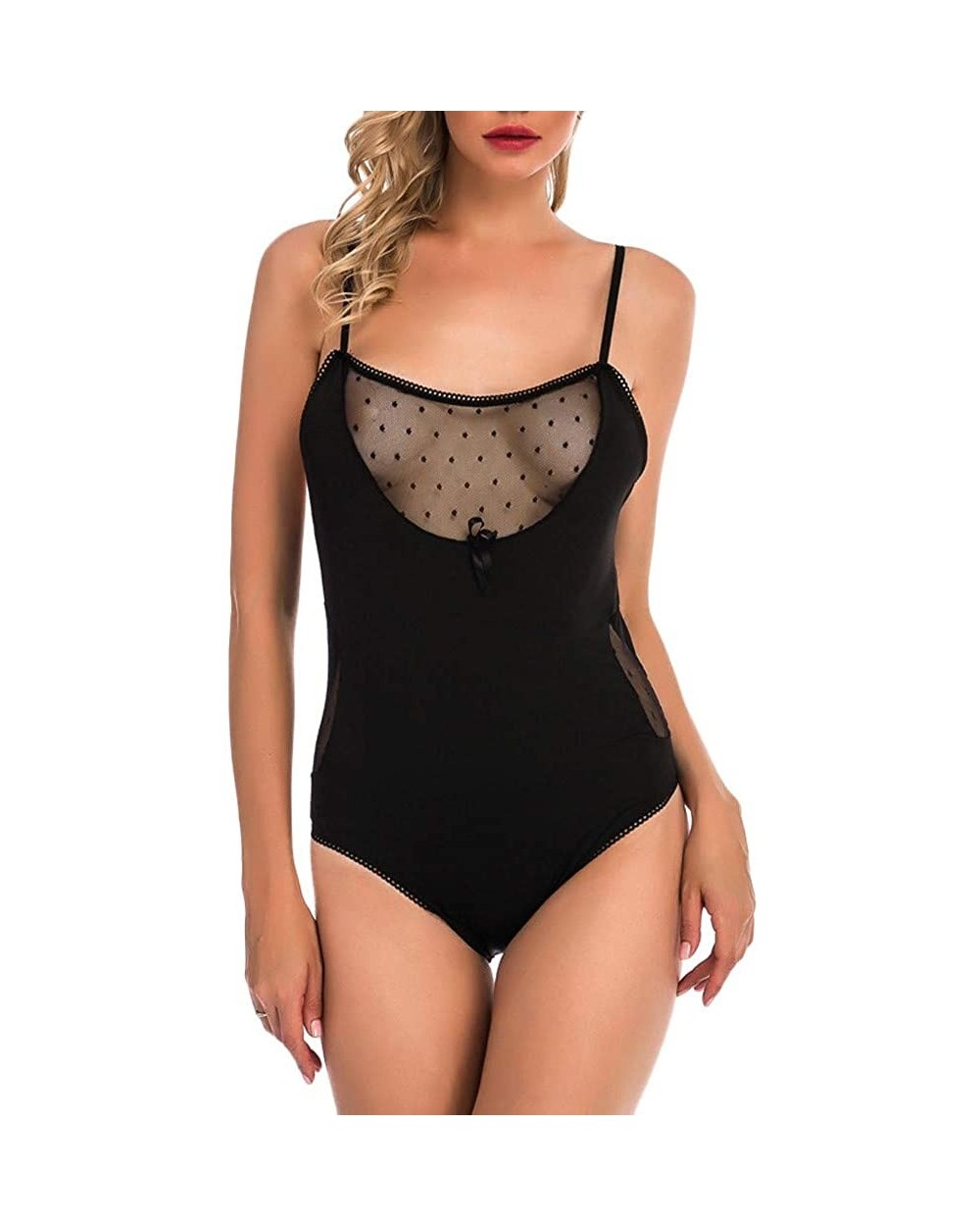 New Women Plus Size Mesh Splice Sexy Lingerie Bodysuit Jumpsuit Teddy Underwear - Black - CF18XXYYO5R $16.85 Garters & Garter...