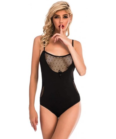 New Women Plus Size Mesh Splice Sexy Lingerie Bodysuit Jumpsuit Teddy Underwear - Black - CF18XXYYO5R $16.85 Garters & Garter...