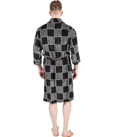 Mens Bathrobe Terry Cloth Plaid Spa Robe 100% Natural Cotton - Grey 1 - CG18WDYG0WO $64.03 Robes