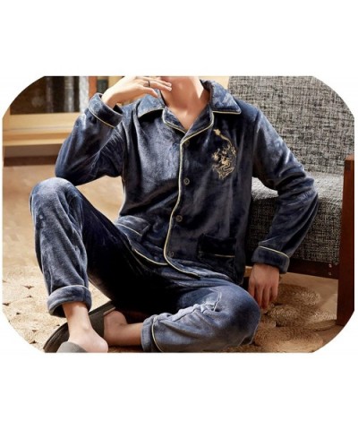 Men Pajamas Set Coral Fleece Pyjamas Men Clothing Thicken Warm Sleepwear Homewear - Huangguanhuise - C118AQ624XQ $71.36 Sleep...