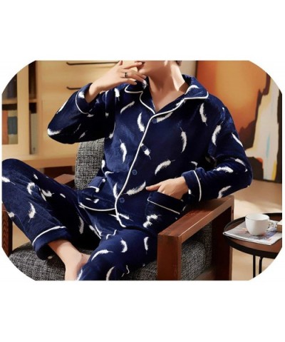 Men Pajamas Set Coral Fleece Pyjamas Men Clothing Thicken Warm Sleepwear Homewear - Huangguanhuise - C118AQ624XQ $71.36 Sleep...