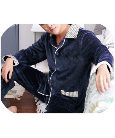 Men Pajamas Set Coral Fleece Pyjamas Men Clothing Thicken Warm Sleepwear Homewear - Huangguanhuise - C118AQ624XQ $71.36 Sleep...