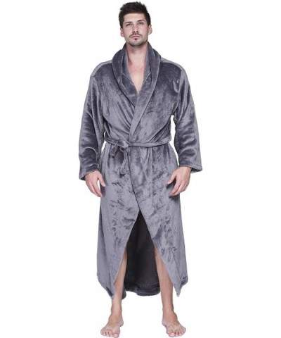 Mens Robes Big and Tall Plush Long Hood Fleece Bathrobe-Plush Robe for Men - Grey L(154-198lbs) - CC18LGIQHGE $53.90 Robes