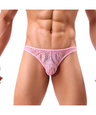 Men's Underpants- Lace Underwear Boxer Brief Shorts Underpants - Pink - C4186GIOYIC $11.63 Boxer Briefs