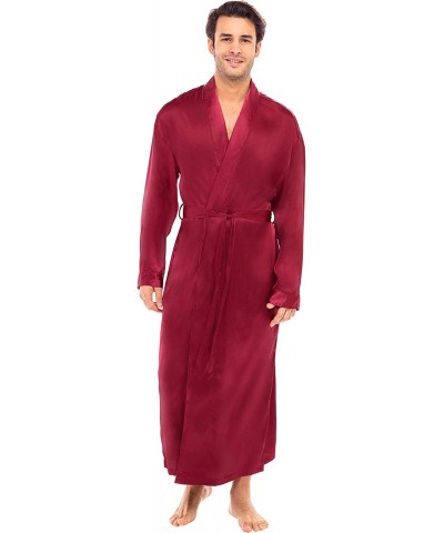 Men's Lightweight Satin Robe- Long Kimono - Burgundy - CA18SRO9HZX $55.78 Robes