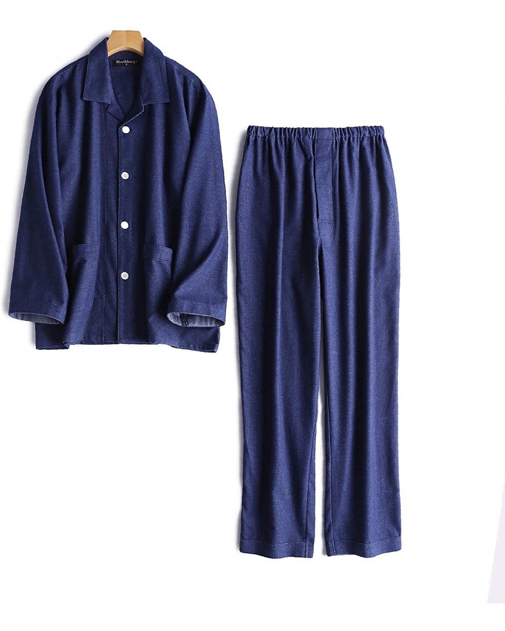 Men's Button-Up Long Sleeve Pajamas-Long Sleeve Pajamas Flannel Cotton Solid Pajama Set - Blue - C718HAN7O4O $54.75 Sleep Sets