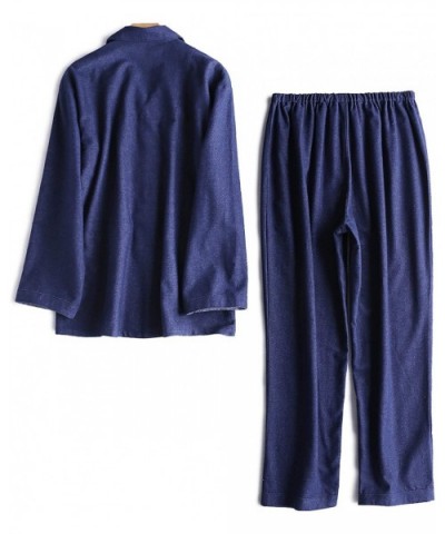 Men's Button-Up Long Sleeve Pajamas-Long Sleeve Pajamas Flannel Cotton Solid Pajama Set - Blue - C718HAN7O4O $54.75 Sleep Sets