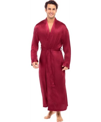 Men's Lightweight Satin Robe- Long Kimono - Burgundy - CA18SRO9HZX $55.78 Robes