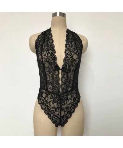 Women Teddy Lingerie One Piece Lace Sexy Backless Lingerie Lace V Neck Bodysuits Halter Babydoll - CN18RXR0I50 $14.13 Baby Do...