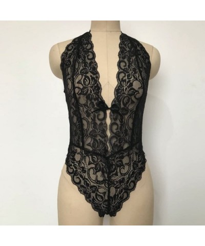 Women Teddy Lingerie One Piece Lace Sexy Backless Lingerie Lace V Neck Bodysuits Halter Babydoll - CN18RXR0I50 $14.13 Baby Do...