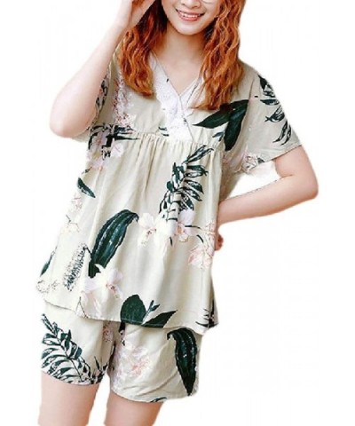 Womens Home Wear Shirt and Shorts Loungewear Printed Cotton Pajama Outfits - 4 - CA190829NZC $45.39 Sets