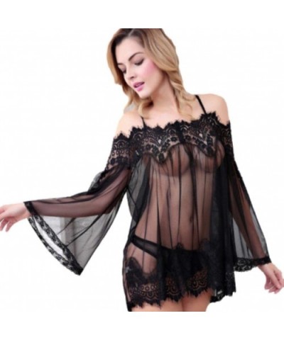 Sexy Lingerie Women Underwear Lace Bra Babydoll Sleepwear G-String Set - Black - CV18DLM9Q8H $15.80 Baby Dolls & Chemises