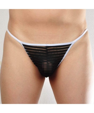 Men's See Through Cheeky Briefs Underwear Sexy Stripe Mesh String Bikini Briefs - 3-pack Black - CA193SCC5N3 $22.21 Bikinis