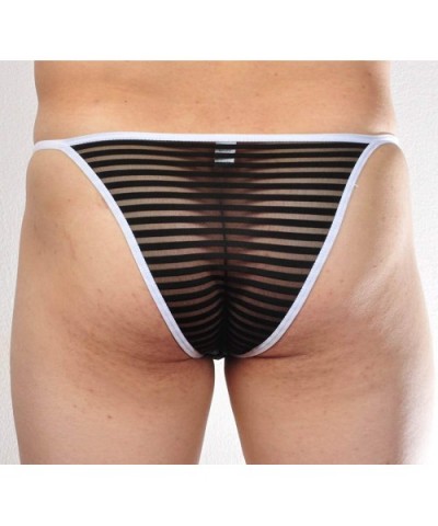 Men's See Through Cheeky Briefs Underwear Sexy Stripe Mesh String Bikini Briefs - 3-pack Black - CA193SCC5N3 $22.21 Bikinis