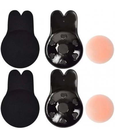 Womens Silicone Pasties Reusable Nipplecovers Invisible Push up Breast Bra Backless Strapless Adhesive Breast Lift - Black+bl...