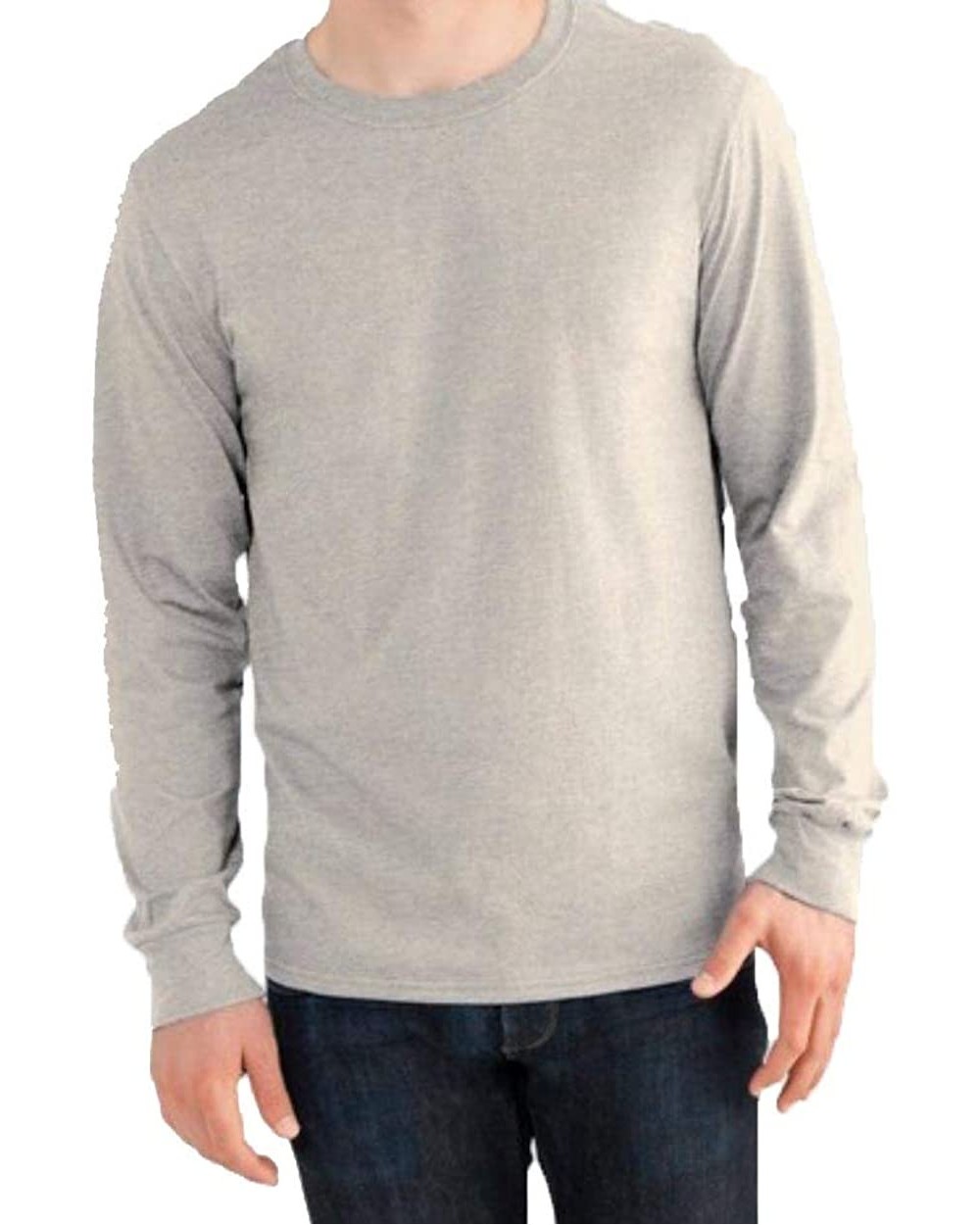 Men's Classic Fit Crew Neck Tagless Long Sleeve T-Shirt - Oatmeal Beige Heather - CZ199ZUQWZ0 $19.02 Undershirts