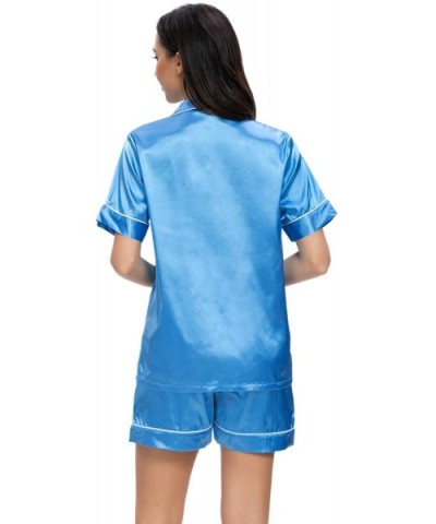 Women's Satin Button Down Short Sleeve Sleepwear Two Piece Pajama Set - Blue - CP19C4UG2CH $36.96 Sets