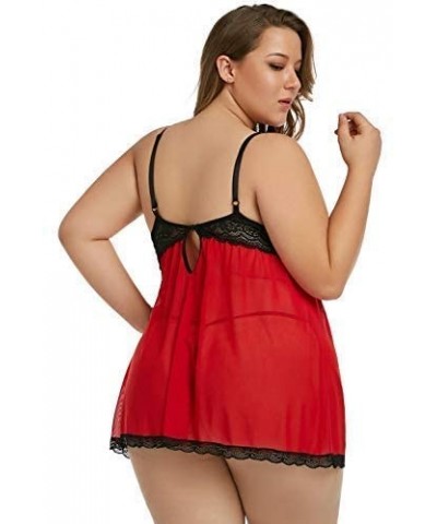 Sexy Plus Size Luxury Satin Lingerie Silk Babydoll Dress Set 1-5X - Cchristmas Red Peek-a-boo Split Cup - CW18O07NIRH $30.83 ...