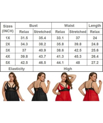 Sexy Plus Size Luxury Satin Lingerie Silk Babydoll Dress Set 1-5X - Cchristmas Red Peek-a-boo Split Cup - CW18O07NIRH $30.83 ...