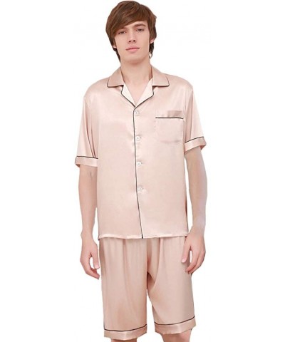 Men's Women's Couple Silk Satin Pajama Sets 2 Pieces Sleepwear Set Loungewear Pajamas - Men Apricot - CG1960WL7LN $51.91 Slee...