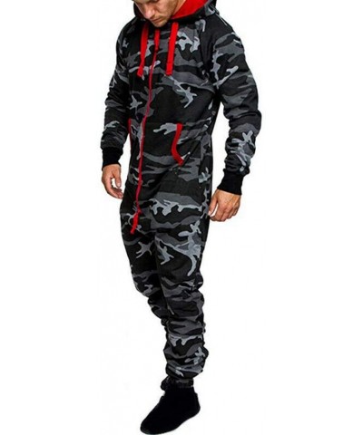 Men's One Piece Mens Pure Color Splicing Jumpsuit Men One-Piece Garment Pajama Playsuit Zipper Hoodie Male Onesie Jumpsuits O...