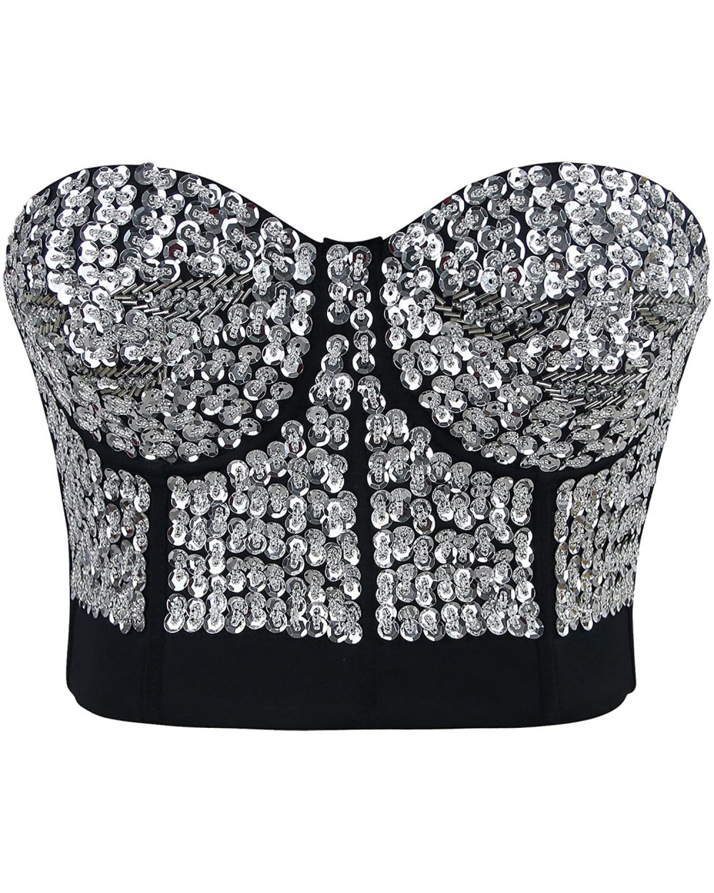 Women's Burlesque Fashion Beaded Sequins Push Up Crop Top Bustier Bra - Silver - CP11OEZWT8P $50.65 Bras