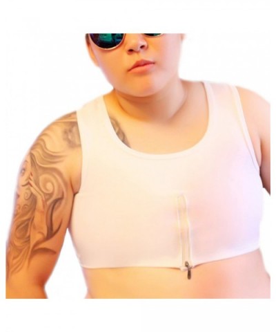 Tomboy Trans Lesbian Middle Zipper Bamboo Charcoal Fiber Chest Binder Corset Plus Size Short Tank Top - White - C418DUXG4Y9 $...