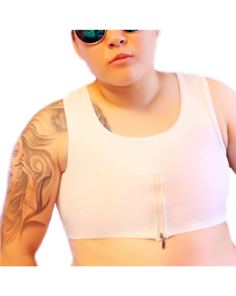 Tomboy Trans Lesbian Middle Zipper Bamboo Charcoal Fiber Chest Binder Corset Plus Size Short Tank Top - White - C418DUXG4Y9 $...