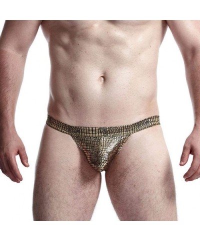 Men Sexy Leather Open Crotch Thongs Erotic Briefs Nightclub Bar Show Plus Size - Gold - CF18XEYIGQK $12.28 G-Strings & Thongs