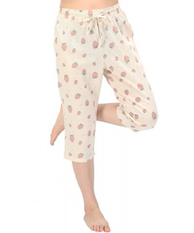 Soft Denim Cotton Women Pajama Capri Lounge Pants with Pockets - Strawberry - C318TS2Y7MX $23.96 Bottoms