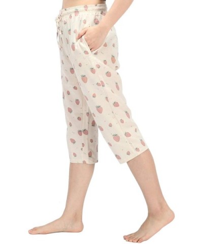 Soft Denim Cotton Women Pajama Capri Lounge Pants with Pockets - Strawberry - C318TS2Y7MX $23.96 Bottoms