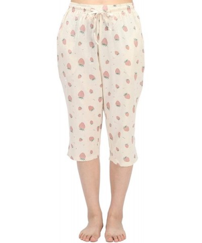 Soft Denim Cotton Women Pajama Capri Lounge Pants with Pockets - Strawberry - C318TS2Y7MX $23.96 Bottoms