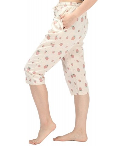 Soft Denim Cotton Women Pajama Capri Lounge Pants with Pockets - Strawberry - C318TS2Y7MX $23.96 Bottoms