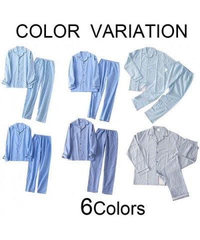 Mens Pajamas Set Cotton Lightweight Button Down Long Sleepwear Loungewear - 007 Grey - CS19C98WQ4R $55.08 Sleep Sets