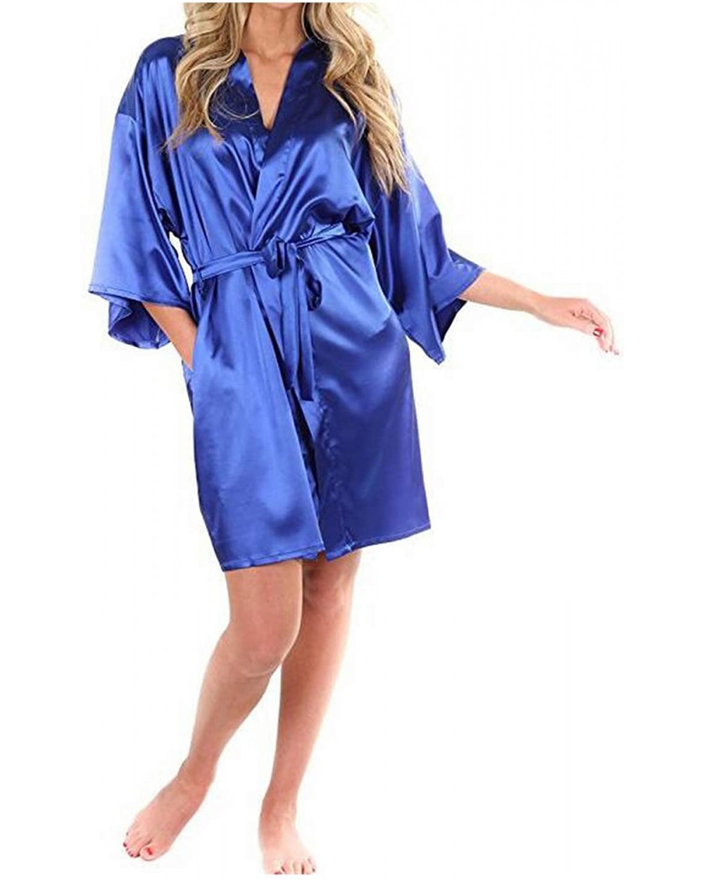 Sexy Faux Silk Satin Night Kimono Robe Short Bathrobe Perfect Wedding Bride Bridesmaid Dressing Gown As the Photo Show1 - CP1...