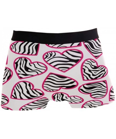 Zebra Love Heart Mens Boxer Briefs Underwear Breathable Stretch Boxer Trunk with Pouch - White - C218MDIAMCU $26.09 Boxer Briefs