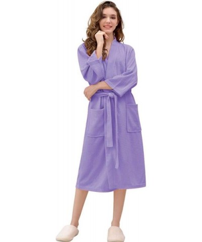 Women Summer Robes Polyester Short Knit Bathrobe Sleepwear 3/4 Sleeves - Lilac - C119DARTT27 $45.97 Robes