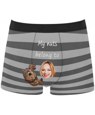 Custom Funny Face Boxers Briefs for Men Boyfriend- Customized Underwear with Picture My Nuts Belong to All Gray Stripe - Mult...