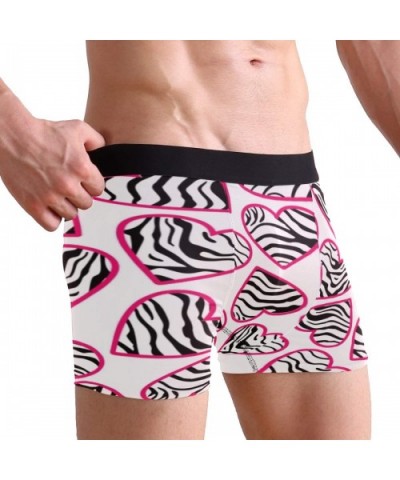 Zebra Love Heart Mens Boxer Briefs Underwear Breathable Stretch Boxer Trunk with Pouch - White - C218MDIAMCU $26.09 Boxer Briefs