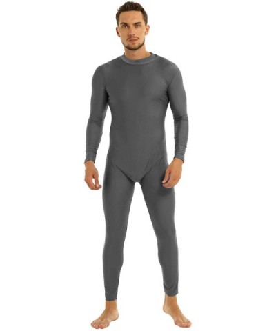 Mens Mock Neck Long Sleeve Unitard Bodysuit Compression Tights Leggings Surfing Sportswear - Grey - C619DAI2QT5 $40.16 Shapewear