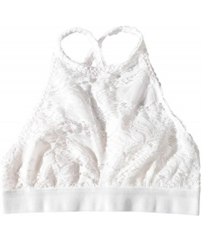 Women Lace Floral Halter Bralette Bustier Vest Sexy Bra Top Underwear - White - CG18NOTO4IT $13.65 Bras