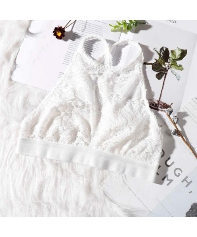 Women Lace Floral Halter Bralette Bustier Vest Sexy Bra Top Underwear - White - CG18NOTO4IT $13.65 Bras