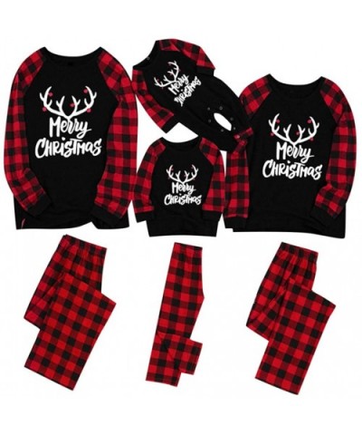 Matching Family Pajamas Set - Merry Christmas Letter Printed Lattice Sleepwear - Women Men Child Pajamas Pjs Sets - Kids-blac...