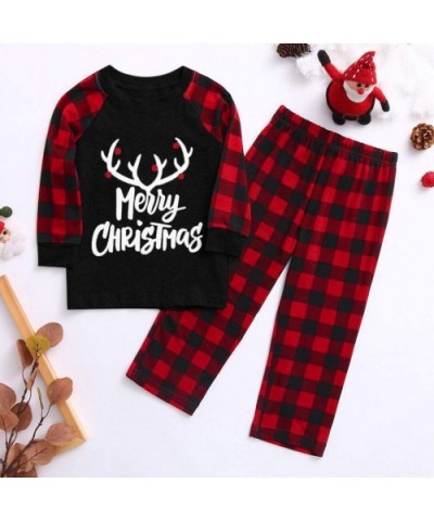 Matching Family Pajamas Set - Merry Christmas Letter Printed Lattice Sleepwear - Women Men Child Pajamas Pjs Sets - Kids-blac...