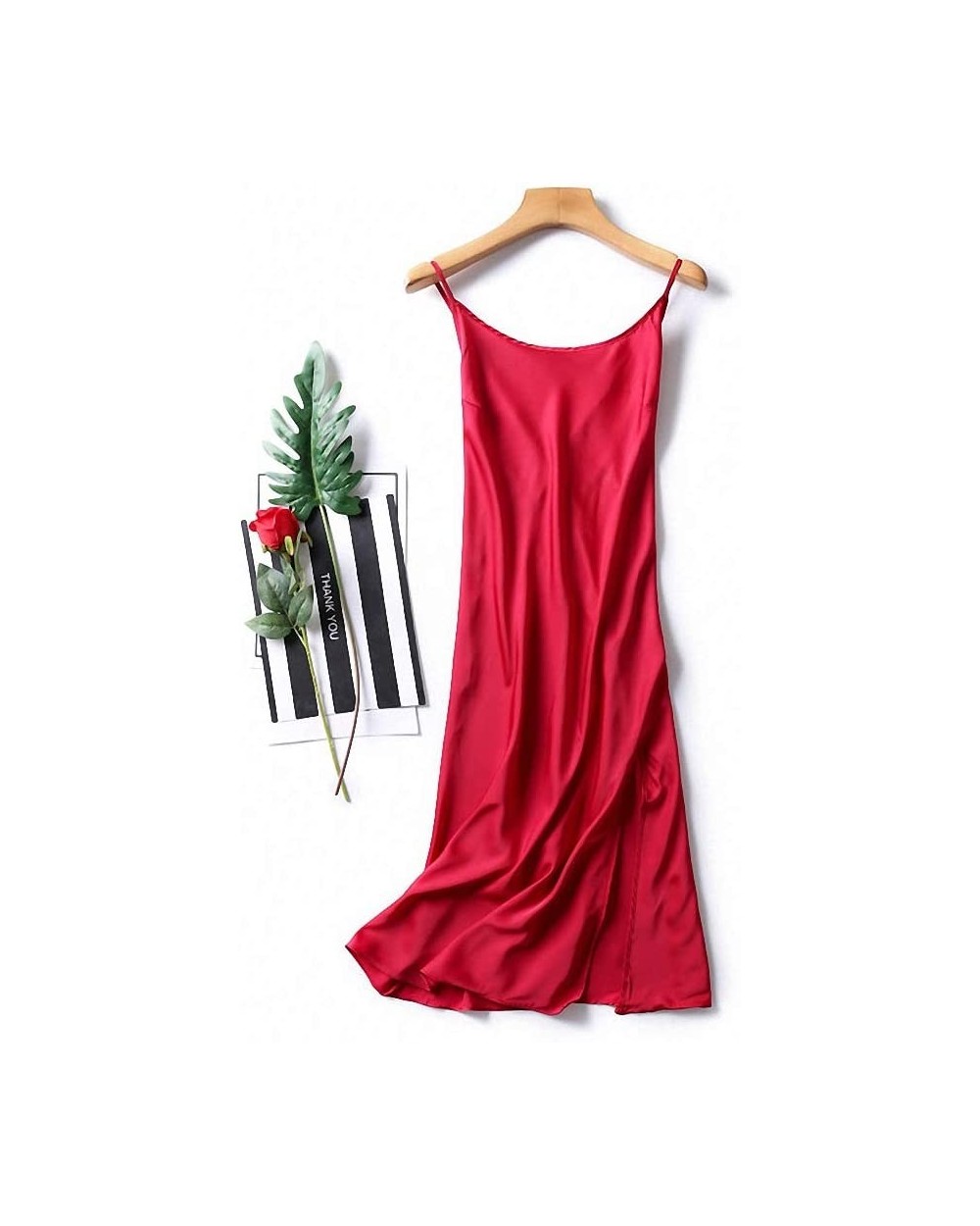 Ladies Sexy Night Dress Cross The Back Imitation Silk Satin Sleeveless Nighties V-Neck Nightgown Sleepwear for Women - WINE R...