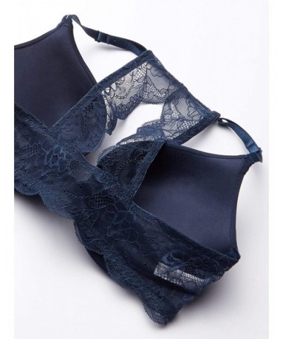 Women's Lace-Splashed Racerback Underwire Push-up Bra with Front Closure - Black Iris - CS1827IECU6 $29.90 Bras