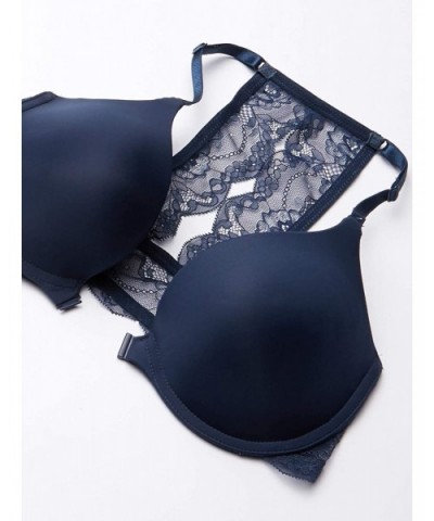 Women's Lace-Splashed Racerback Underwire Push-up Bra with Front Closure - Black Iris - CS1827IECU6 $29.90 Bras