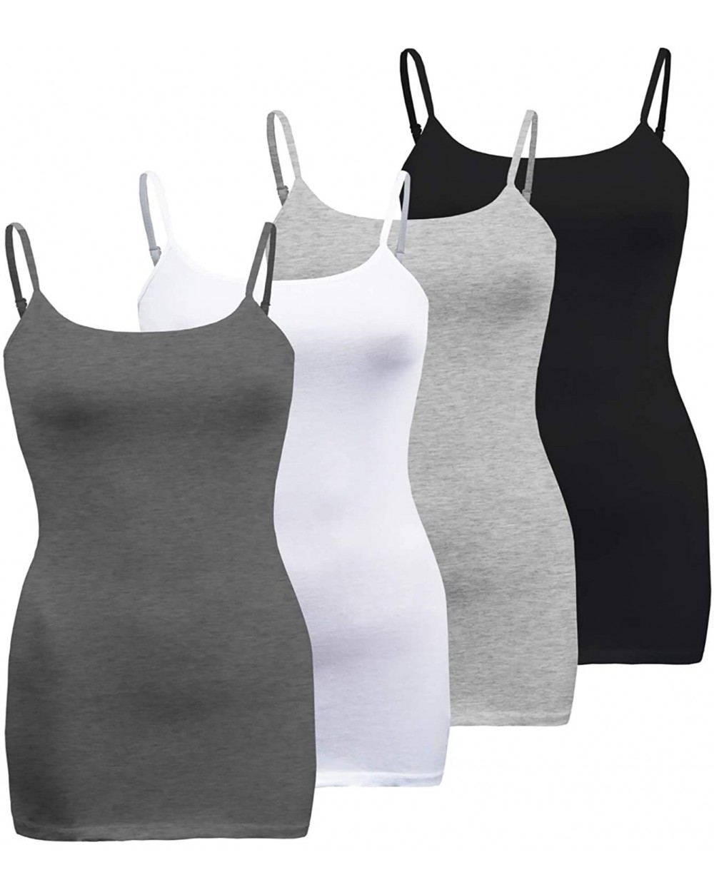 Womens Plus Size Classic Basic Solid Cami with Adjustable Spaghetti Straps Tank Top 4Pack 1XL~3XL - Charcoal.grey/White/Black...