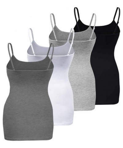 Womens Plus Size Classic Basic Solid Cami with Adjustable Spaghetti Straps Tank Top 4Pack 1XL~3XL - Charcoal.grey/White/Black...